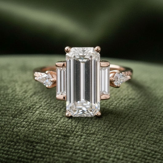 Ring on dark olive green velvet background