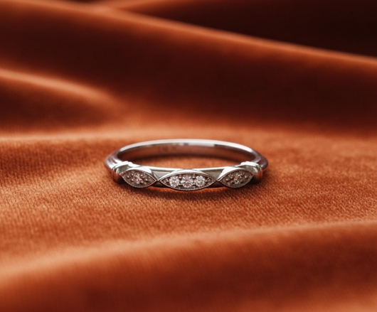 Twisted diamond band on rust orange velvet