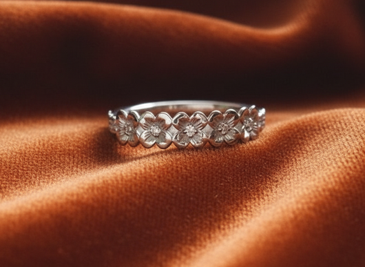 Your floral ring on rust orange velvet